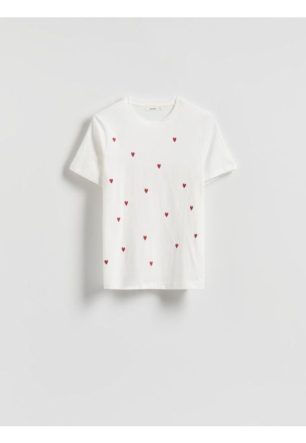 Reserved - T-shirt z haftem - biały. Kolor: biały. Materiał: bawełna. Wzór: haft