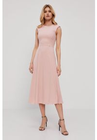 Nissa - NISSA - Sukienka. Kolor: różowy. Materiał: tkanina. Wzór: gładki. Typ sukienki: rozkloszowane, plisowane. Długość: midi #2