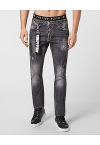 Philipp Plein - PHILIPP PLEIN - Ciemnoszare spodnie jeansowe Skinny Milan. Kolor: szary. Wzór: haft. Styl: klasyczny