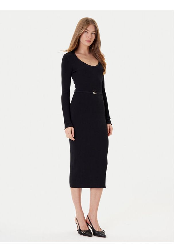 TwinSet - TWINSET Sukienka dzianinowa 252TP3352 Czarny Slim Fit. Kolor: czarny. Materiał: wiskoza, syntetyk