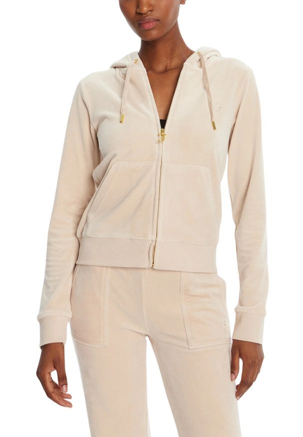 Juicy Couture - JUICY COUTURE Piaskowa bluza damska Robertson Hoodie, Rozmiar M. Okazja: na co dzień. Kolor: beżowy. Materiał: materiał. Styl: casual, klasyczny