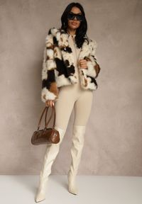 Renee - Brązowo-Beżowa Dwurzędowa Kurtka Futerko Oversize Nenalla. Okazja: na co dzień. Kolor: beżowy. Materiał: futro. Styl: casual, elegancki #2