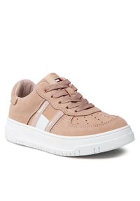 TOMMY HILFIGER - Sneakersy Tommy Hilfiger Low Cut Lace-Up Sneaker T3A9-32341-1477 M Nude 359. Kolor: różowy. Materiał: skóra