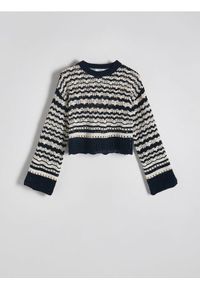 Reserved - Sweter z ażurowym splotem - wielobarwny. Materiał: dzianina. Wzór: ze splotem, ażurowy