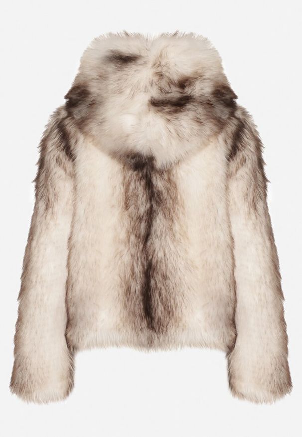 Born2be - Jasnobeżowa Futrzana Kurtka z Nieodpinanym Kapturem Tusarea. Kolor: beżowy. Materiał: futro. Styl: elegancki