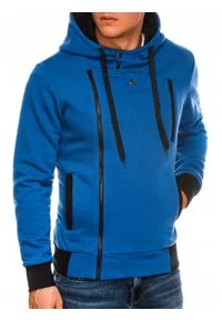 Ombre Clothing - Bluza męska rozpinana z kapturem B297 - niebieska - XXL. Typ kołnierza: kaptur. Kolor: niebieski. Materiał: poliester, bawełna, dzianina