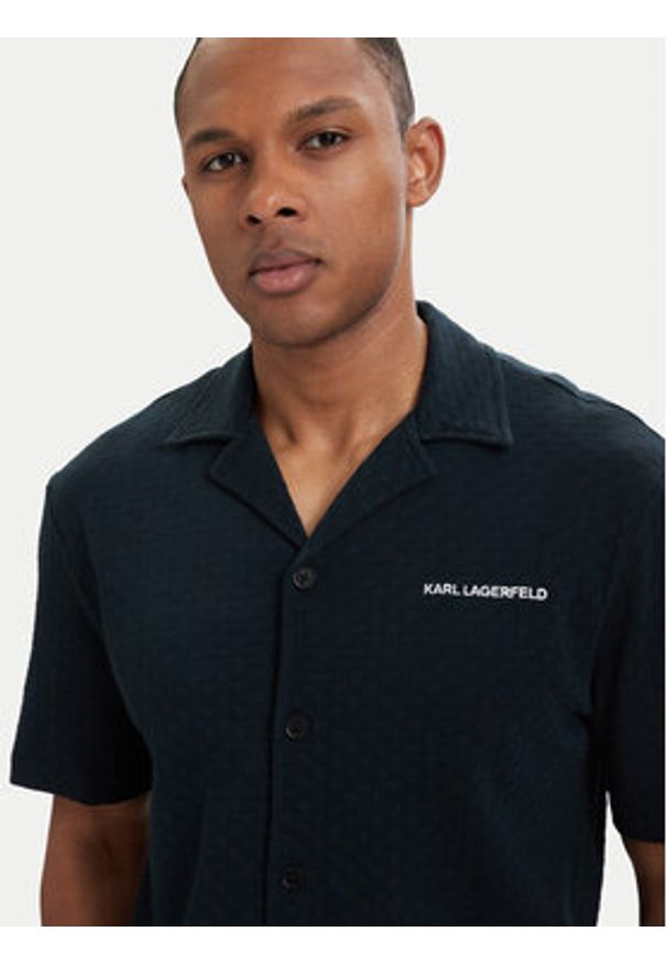 Karl Lagerfeld - KARL LAGERFELD Koszula B2M46063 Granatowy Slim Fit. Typ kołnierza: dekolt w karo. Kolor: niebieski. Materiał: bawełna