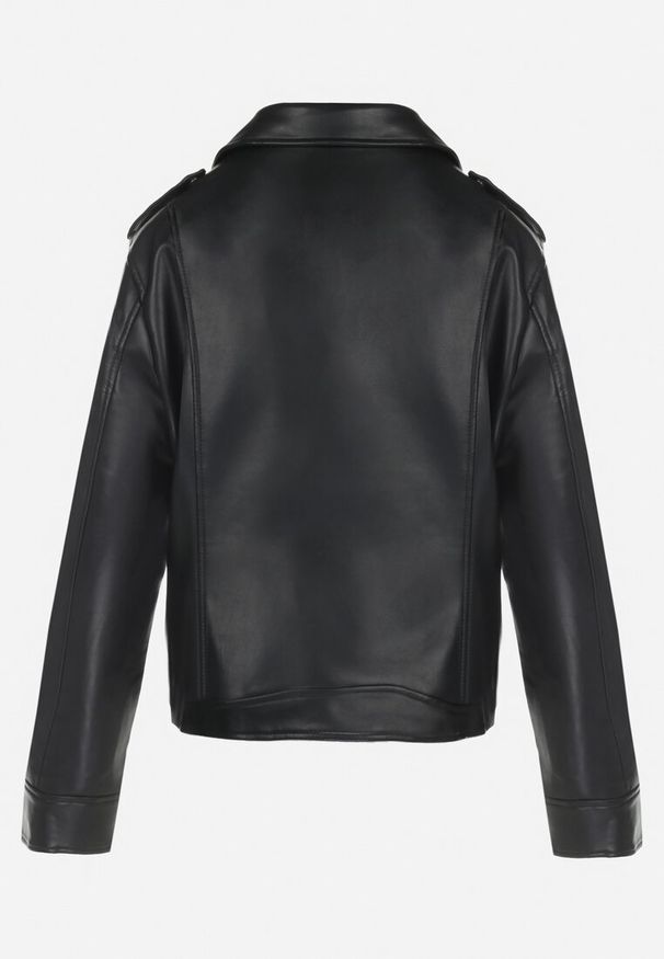 Born2be - Czarna Kurtka Ramoneska Oversize z Kołnierzem na Napy Alianna. Kolekcja: plus size. Kolor: czarny. Materiał: skóra. Sezon: jesień, wiosna