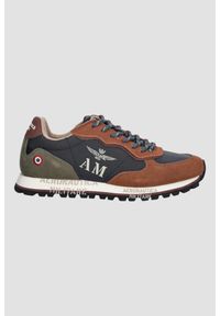Aeronautica Militare - AERONAUTICA MILITARE Sneakersy męskie granatowo-brązowe zamszowe, Rozmiar 44. Okazja: na co dzień. Kolor: niebieski. Materiał: zamsz #2