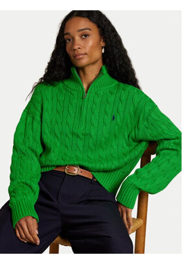 Polo Ralph Lauren Sweter 211963467500 Zielony Relaxed Fit. Typ kołnierza: polo. Kolor: zielony. Materiał: bawełna