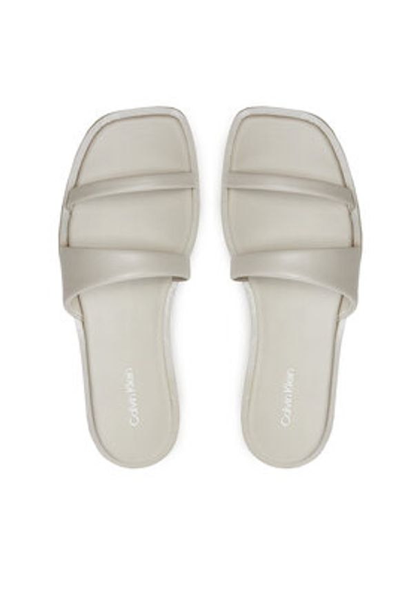 Calvin Klein Klapki Flat Slide Lth HW0HW02071 Beżowy. Kolor: beżowy. Materiał: skóra