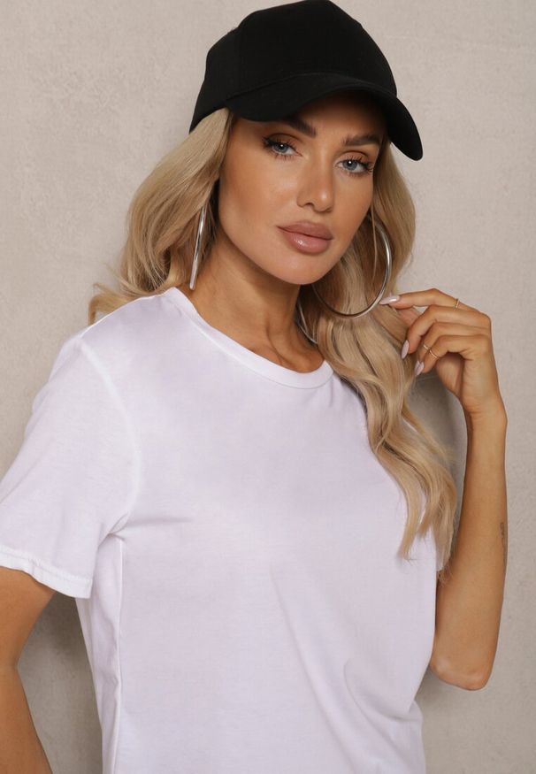 Renee - Biały T-shirt Koszulka z Krótkim Rękawem i Okrągłym Dekoltem Tiarella. Kolor: biały. Materiał: jeans. Długość rękawa: krótki rękaw. Długość: krótkie. Wzór: aplikacja. Styl: klasyczny, elegancki