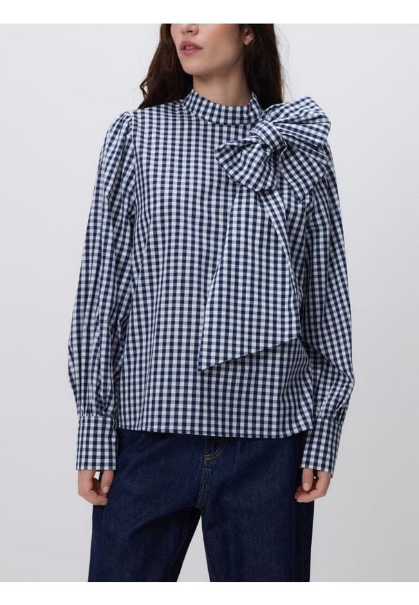 Reserved - Bluzka z kokardą - wielobarwny. Typ kołnierza: kokarda. Materiał: tkanina, bawełna