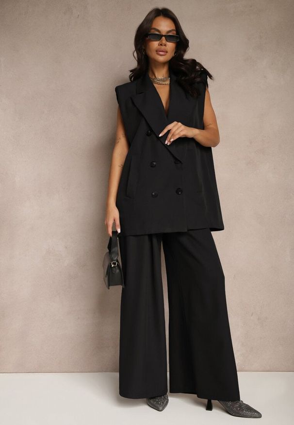 Renee - Czarne Eleganckie Spodnie Palazzo z Szerokimi Nogawkami Adivisa. Stan: podwyższony. Kolor: czarny. Styl: elegancki