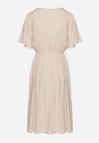 Born2be - Beżowa Bawełniana Sukienka o Rozkloszowanym Fasonie Liranelle. Okazja: na co dzień. Typ kołnierza: dekolt w kształcie V. Kolor: beżowy. Materiał: bawełna. Długość rękawa: krótki rękaw. Sezon: lato. Typ sukienki: rozkloszowane. Styl: elegancki, casual #2