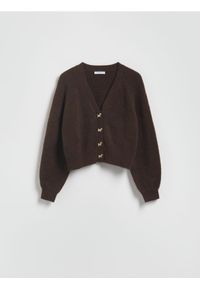 Reserved - Kardigan z ozdobnymi guzikami - brązowy. Kolor: brązowy. Materiał: dzianina, wełna #1