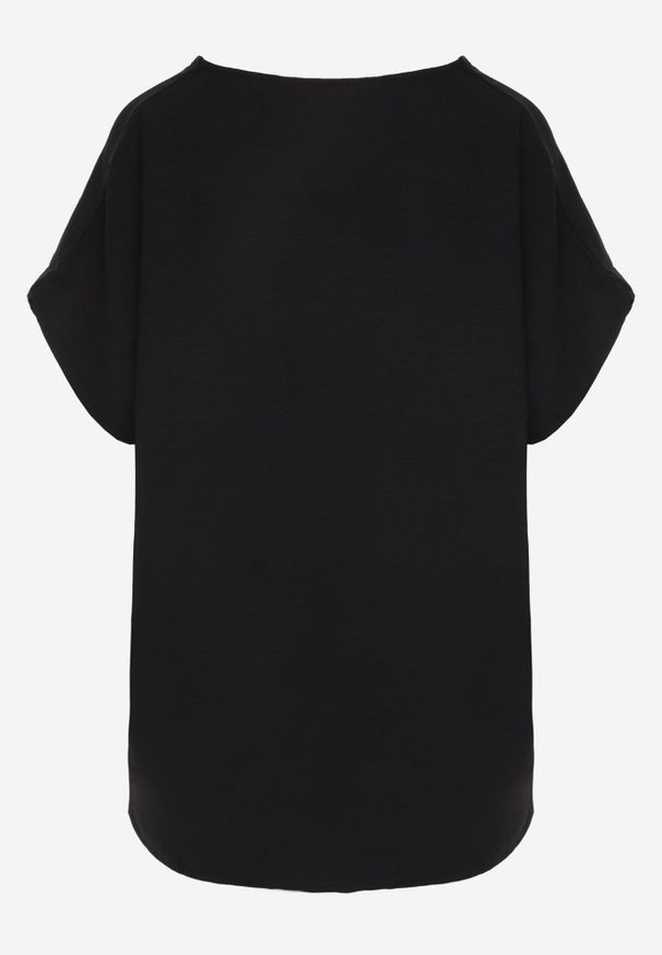 Born2be - Czarna Bluzka z Bawełną o Nietoperzowym Kroju z Guzikami Mistwin. Okazja: do pracy, na co dzień. Kolor: czarny. Materiał: bawełna. Styl: klasyczny, casual