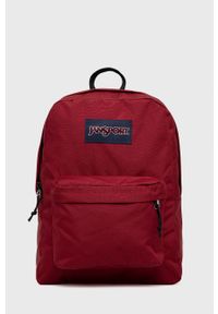 JanSport - Jansport plecak kolor bordowy duży z aplikacją. Kolor: czerwony. Wzór: aplikacja