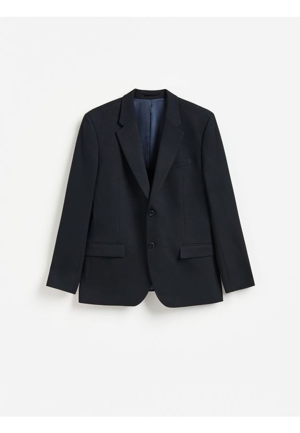 Reserved - Marynarka slim fit z wiskozą - granatowy. Kolor: niebieski. Materiał: wiskoza
