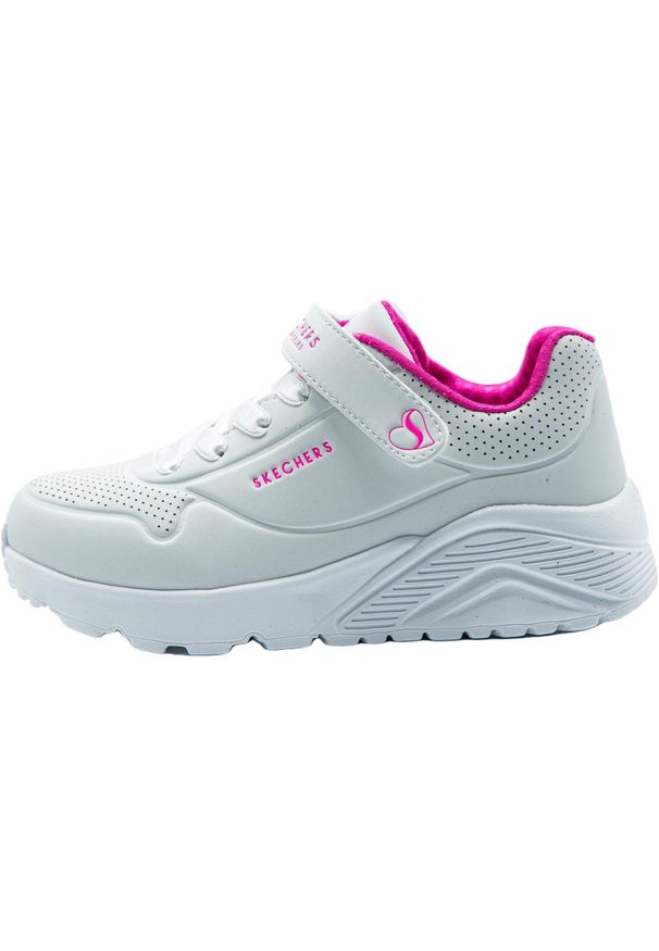 skechers - Buty do chodzenia dla dzieci Skechers Uno Lite. Okazja: na co dzień. Zapięcie: rzepy. Kolor: różowy, wielokolorowy, biały. Materiał: syntetyk, materiał, tkanina, guma. Szerokość cholewki: normalna. Sport: turystyka piesza