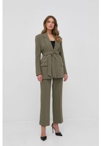 BARDOT - Bardot Spodnie damskie kolor zielony proste high waist. Stan: podwyższony. Kolor: zielony