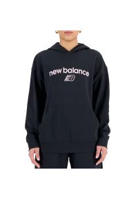 Bluza New Balance WT33502BK - czarna. Okazja: na co dzień. Typ kołnierza: kaptur. Kolor: czarny. Materiał: materiał, bawełna, poliester, prążkowany. Styl: casual, klasyczny #1