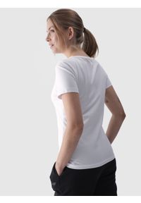 4f - 4F T-shirt slim z nadrukiem damski - biały XS. Okazja: na co dzień. Kolor: biały. Materiał: dzianina, bawełna, jersey, materiał, elastan. Wzór: nadruk. Styl: klasyczny, sportowy, casual