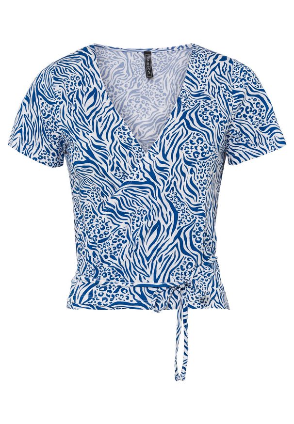 Shirt kopertowy LENZING™ ECOVERO™ bonprix lazurowy w paski zebry. Kolor: niebieski. Materiał: materiał. Długość rękawa: krótki rękaw. Długość: krótkie. Wzór: paski, motyw zwierzęcy