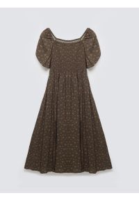 Big-Star - Sukienka damska midi z wiskozy z motywem kwiatowym khaki Bler 303. Typ kołnierza: dekolt w karo. Kolor: zielony. Materiał: wiskoza. Wzór: kwiaty. Sezon: wiosna, lato. Styl: vintage. Długość: midi #1