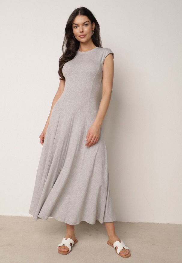 Born2be - Szara Rozkloszowana Bawełniana Sukienka Dzianinowa Mahanaim. Okazja: do pracy, na co dzień. Kolor: szary. Materiał: bawełna, dzianina. Wzór: ażurowy. Typ sukienki: proste, rozkloszowane. Styl: elegancki, casual