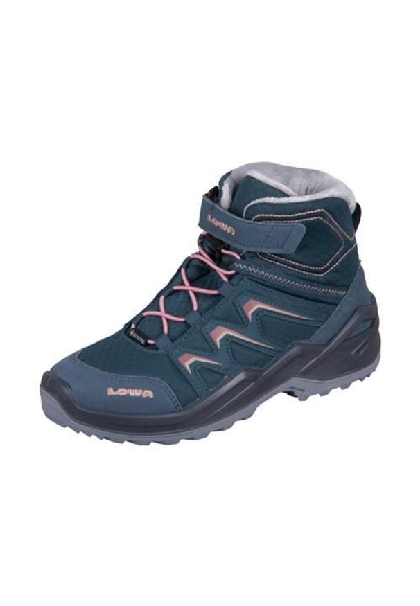 Buty trekkingowe dla dzieci Lowa Maddox Warm Gtx Mid. Zapięcie: rzepy. Kolor: niebieski, wielokolorowy. Materiał: materiał. Szerokość cholewki: normalna. Sport: turystyka piesza