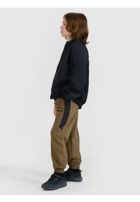 4f - 4F Spodnie dresowe joggery chłopięce - khaki 158 (12-13 lat). Okazja: na co dzień. Kolor: oliwkowy, brązowy, wielokolorowy. Materiał: dresówka. Wzór: gładki, ze splotem. Sezon: lato. Styl: sportowy, casual