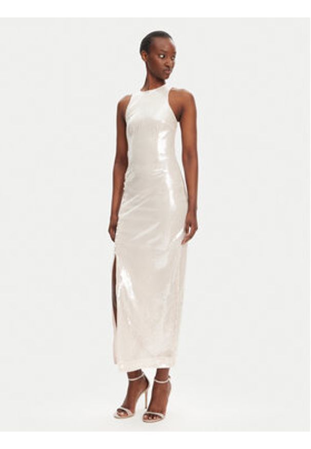 ROTATE Sukienka wieczorowa 113738800 Écru Slim Fit. Materiał: syntetyk. Styl: wizytowy