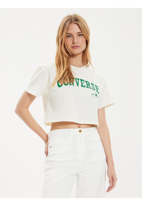 Converse T-Shirt W Retro Chuck Cropped Tee 10027151-A03 Écru Regular Fit. Materiał: bawełna. Styl: retro