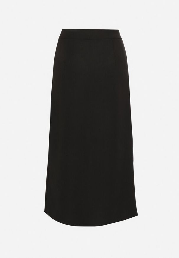 Born2be - Czarna Ołówkowa Spódnica z Wiskozą i Wysokim Stanem Ozdobiona Rozcięciem Semariel. Okazja: na spotkanie biznesowe. Stan: podwyższony. Kolor: czarny. Materiał: wiskoza. Wzór: aplikacja. Styl: wizytowy, biznesowy, elegancki