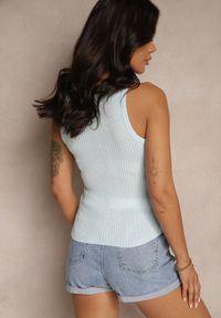 Renee - Niebieski Prążkowany Basicowy Top Donellin. Kolor: niebieski. Materiał: prążkowany. Styl: klasyczny