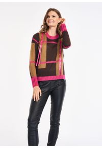 Ochnik - Sweter damski z ozdobnymi tasiemkami. Materiał: akryl. Długość: długie. Wzór: aplikacja. Sezon: zima #4