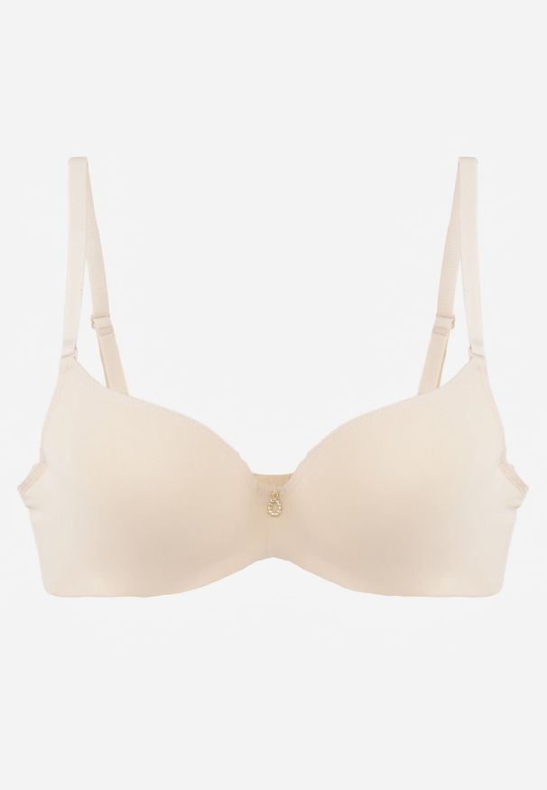 Renee - Beżowy Biustonosz Push Up o Gładkim Wykończeniu z Cyrkoniową Aplikacją Claronei. Kolor: beżowy. Rodzaj stanika: push-up. Wzór: gładki, aplikacja