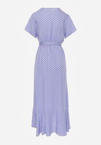 Born2be - Liliowa Sukienka Echosia. Okazja: na co dzień. Typ kołnierza: dekolt w serek. Kolor: fioletowy. Materiał: wiskoza, tkanina. Wzór: grochy. Typ sukienki: proste, kopertowe. Styl: elegancki, casual #7