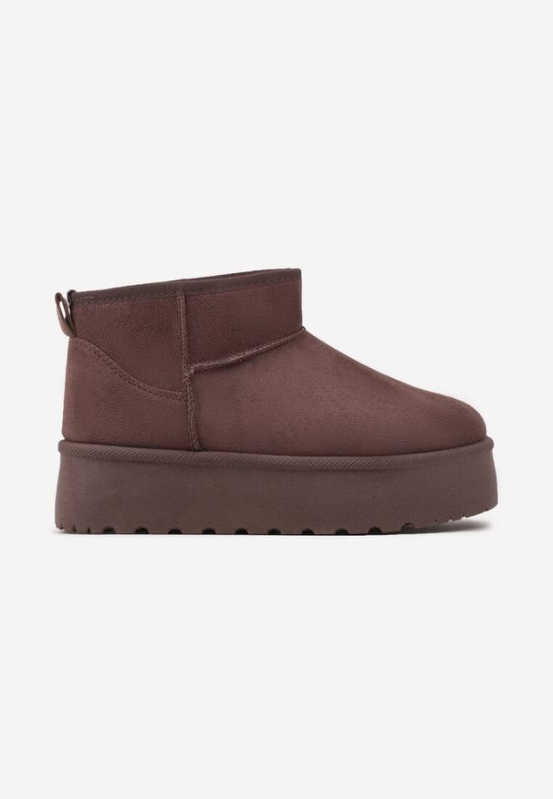 Born2be - Brązowe Niskie Śniegowce Ekozamszowe na Platformie Mocno Ocieplane Reathra. Okazja: na co dzień, na spacer. Kolor: brązowy. Materiał: jeans. Obcas: na platformie. Styl: klasyczny, casual