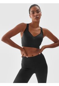 4f - 4F Biustonosz treningowy z wysokim wsparciem - czarny M. Kolor: czarny. Materiał: syntetyk, włókno, dzianina, materiał, elastan. Wzór: jednolity, gładki, ze splotem. Sport: bieganie, fitness #1