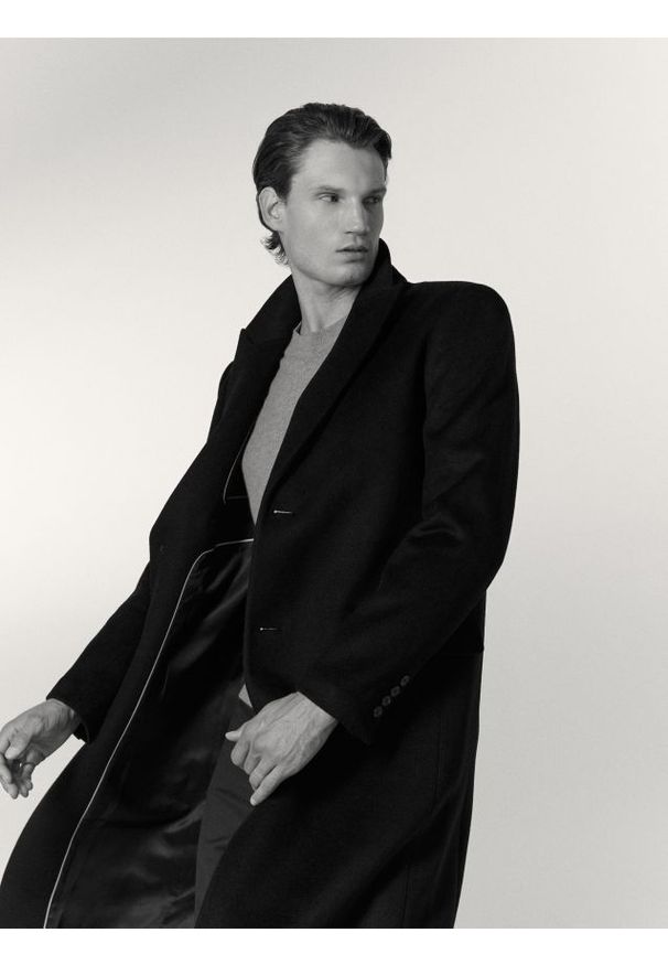 Reserved - Płaszcz z dodatkiem wełny - czarny. Kolor: czarny. Materiał: wełna. Długość: długie