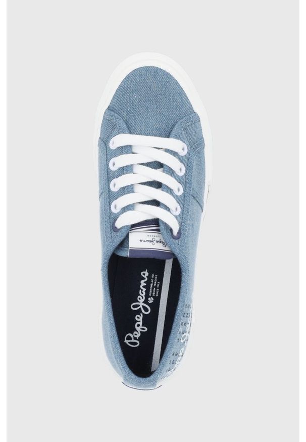 Pepe Jeans tenisówki brady w logo damskie. Zapięcie: sznurówki. Kolor: niebieski. Materiał: guma