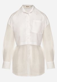 Born2be - Biała Koszula z Transparentnymi Rękawami Silomea. Okazja: na co dzień. Kolor: biały. Materiał: jeans. Wzór: aplikacja. Styl: casual