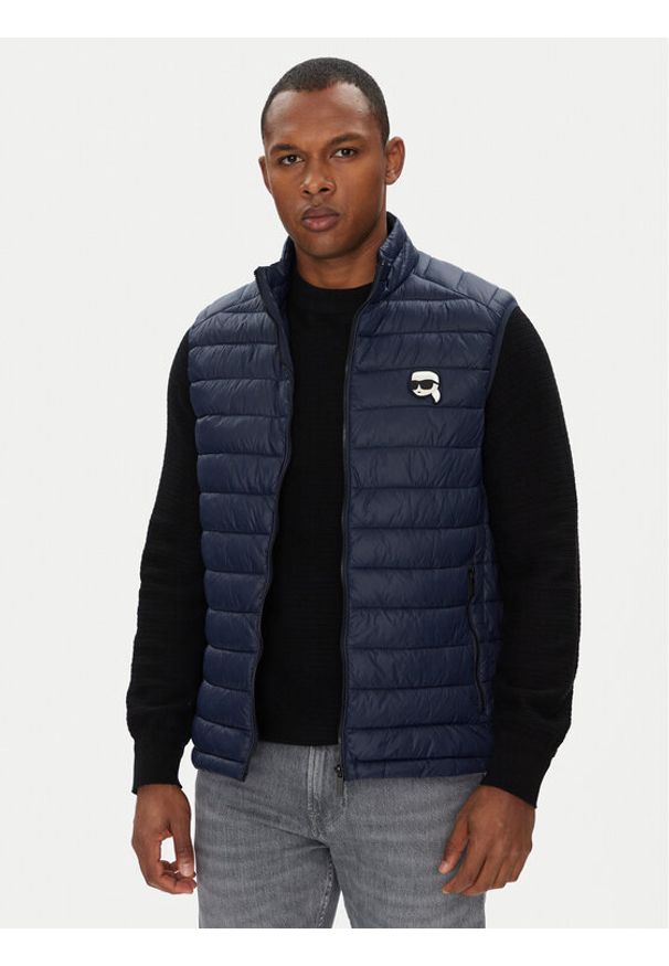 Karl Lagerfeld - KARL LAGERFELD Bezrękawnik 505711 553590 Granatowy Regular Fit. Typ kołnierza: dekolt w karo. Kolor: niebieski. Materiał: syntetyk. Długość rękawa: bez rękawów