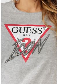 Guess - GUESS Szary t-shirt damski icon. Kolor: szary. Materiał: bawełna. Wzór: nadruk #2