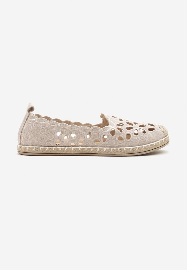 Renee - Beżowe Ażurowe Espadryle z Plecionym Noskiem Merovianna. Okazja: na co dzień. Kolor: beżowy. Wzór: ażurowy. Sezon: lato. Styl: klasyczny, casual