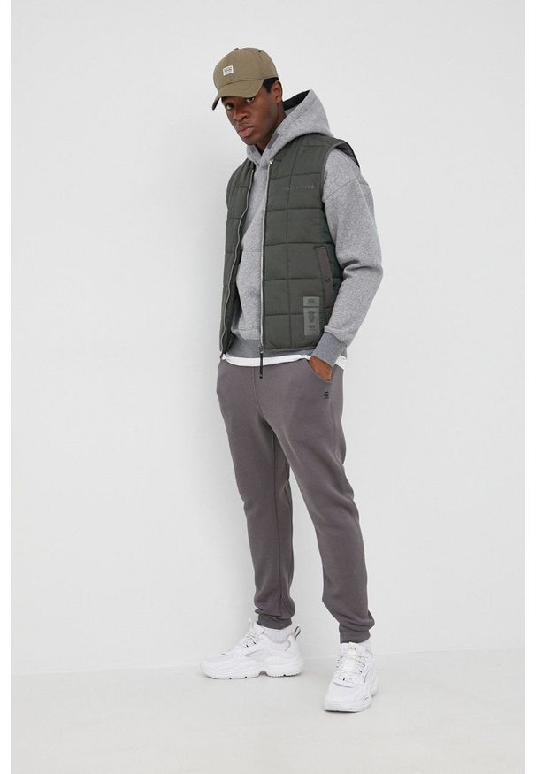 G-Star RAW - G-Star Raw bluza męska kolor szary z kapturem gładka. Typ kołnierza: kaptur. Kolor: szary. Materiał: poliester. Wzór: gładki