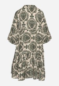 Born2be - Ciemnozielona Rozkloszowana Sukienka z Bawełny z Falbanami w Ornamentalny Wzór Lanoreth. Okazja: na co dzień, na spacer. Typ kołnierza: dekolt w serek. Kolor: zielony. Materiał: bawełna. Typ sukienki: rozkloszowane, proste. Styl: klasyczny, casual #5