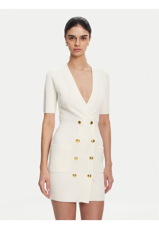 Elisabetta Franchi Sukienka dzianinowa AM-66S-51E2 Biały Regular Fit. Kolor: biały. Materiał: wiskoza
